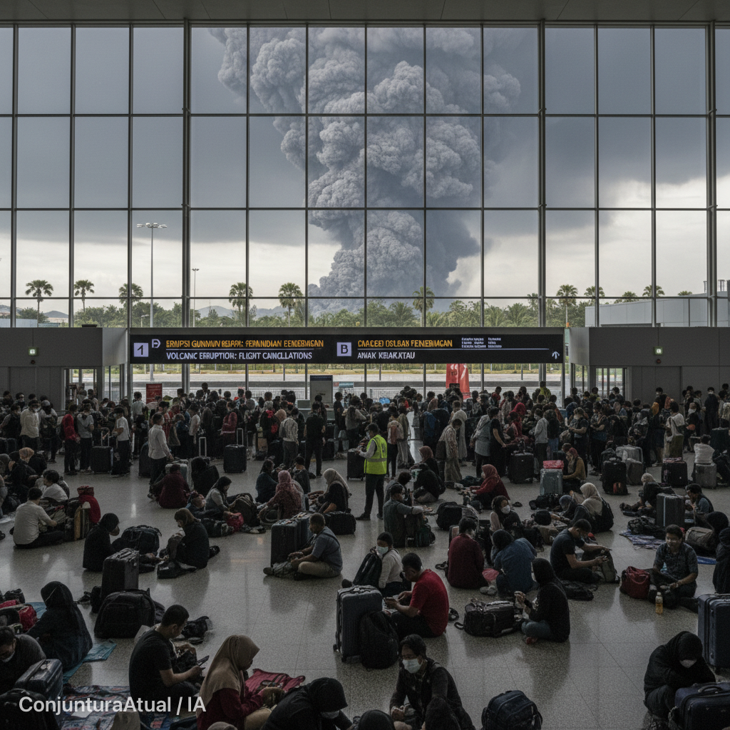 Erupção do 'filhote do Krakatoa' retém 150 mil passageiros e fecha aeroportos na Indonésia