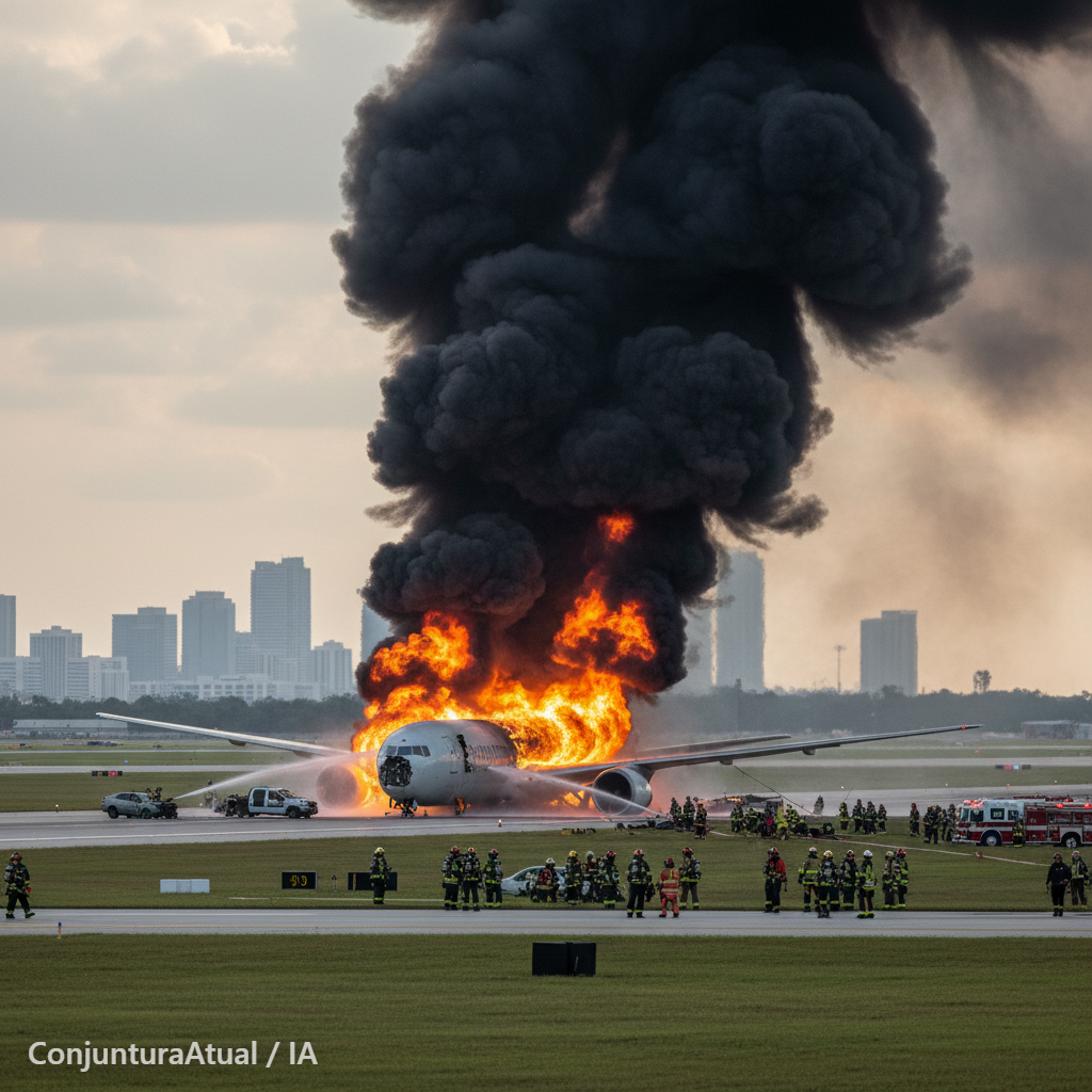 Avião cargueiro da Amazon ultrapassa pista, pega fogo e deixa vítimas em Miami
