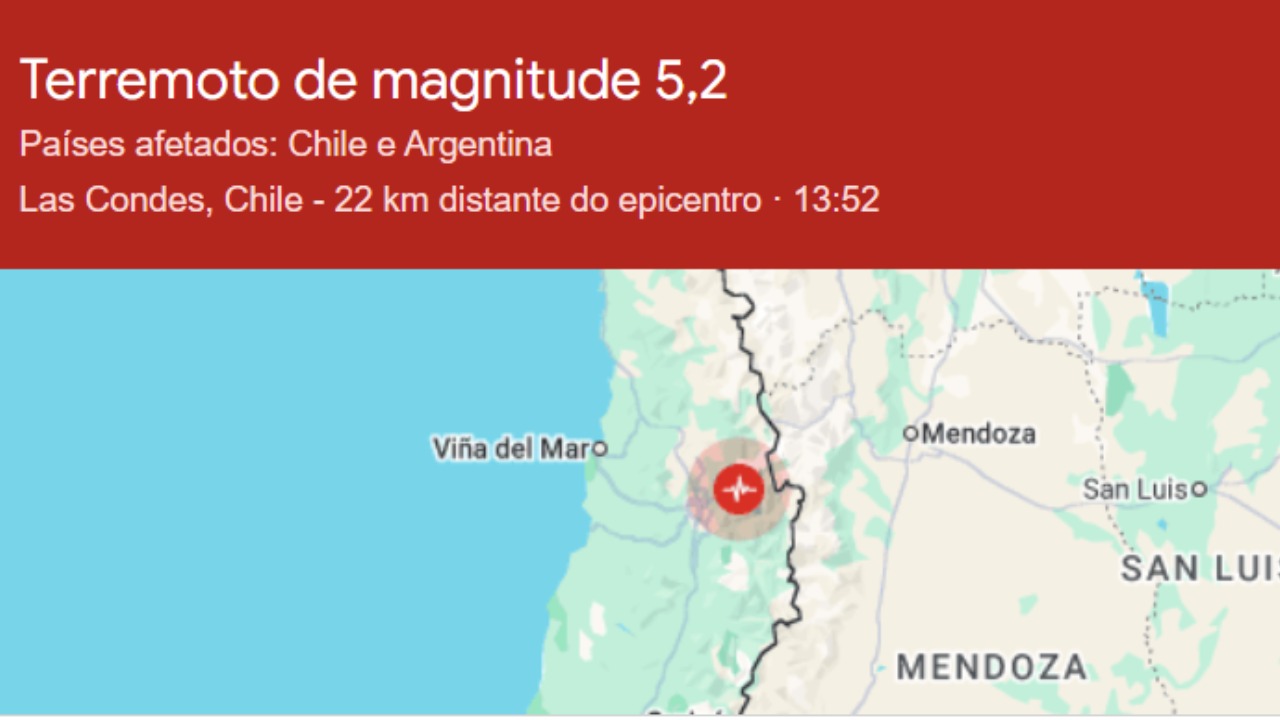 Terremoto de magnitude 5,2 atinge o centro do Chile e mobiliza serviços de emergência