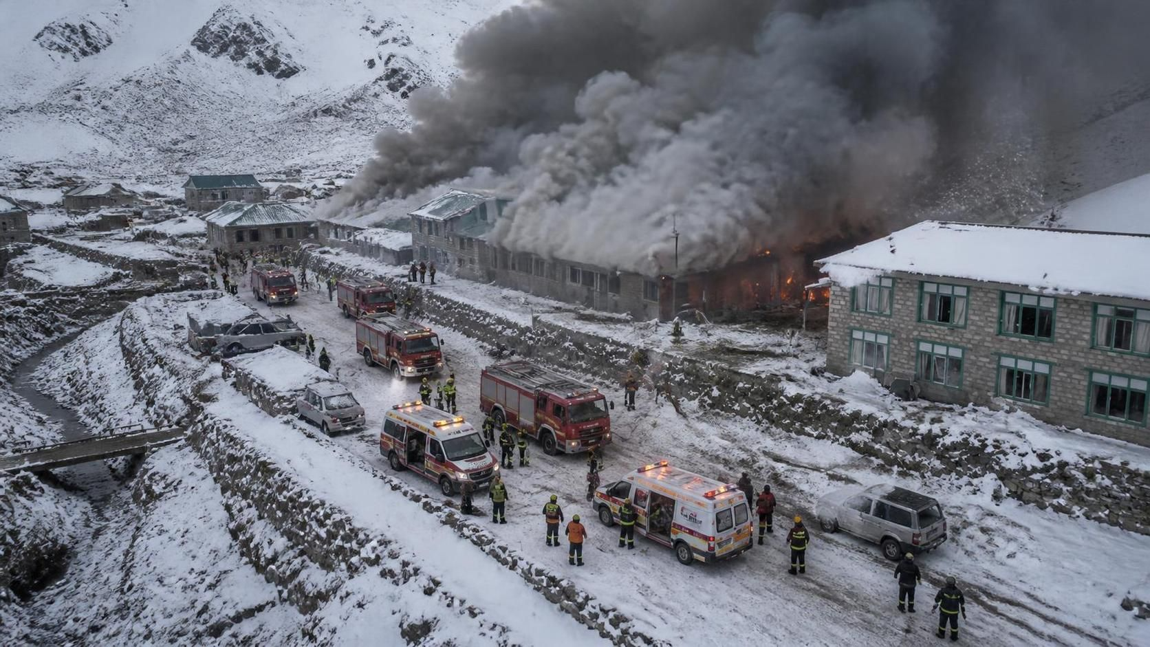 Incêndio consome hotel próximo ao Everest em meio a nevasca e risco de avalanches